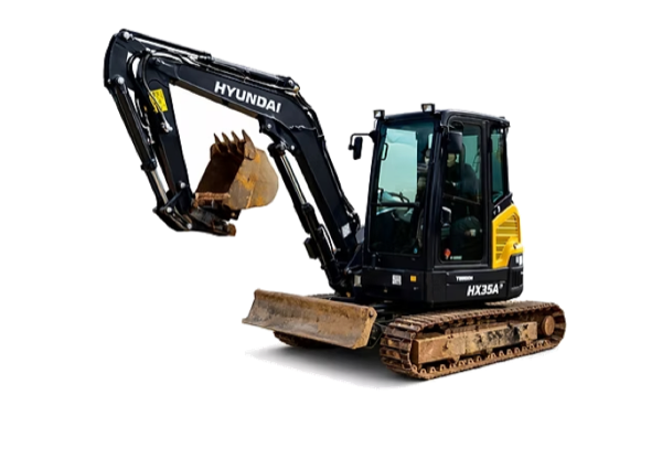 Mini escavadeira Hyundai HX35A compacta com esteira de borracha